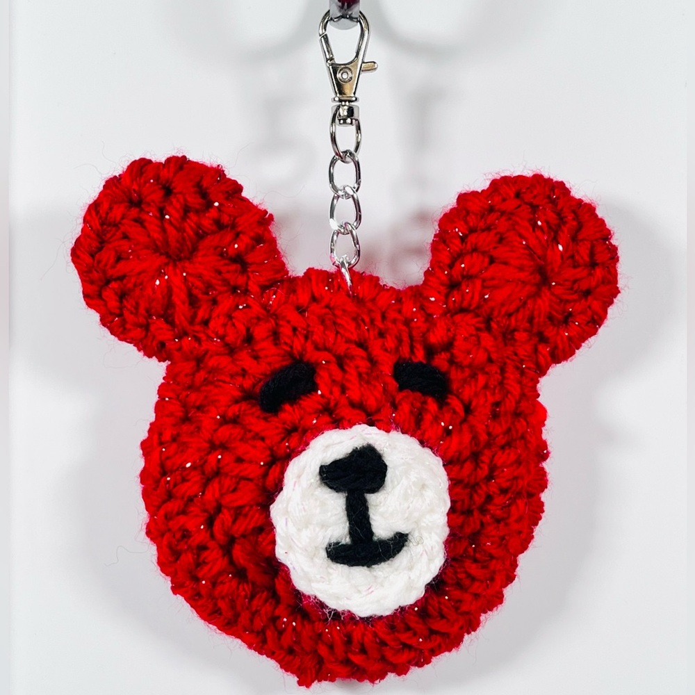 Red Sparkle Bear Crochet Bag Charm